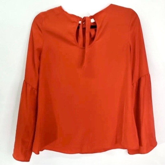 H&M long flounce sleeve keyhole back orange top size 2 - Picture 2 of 5